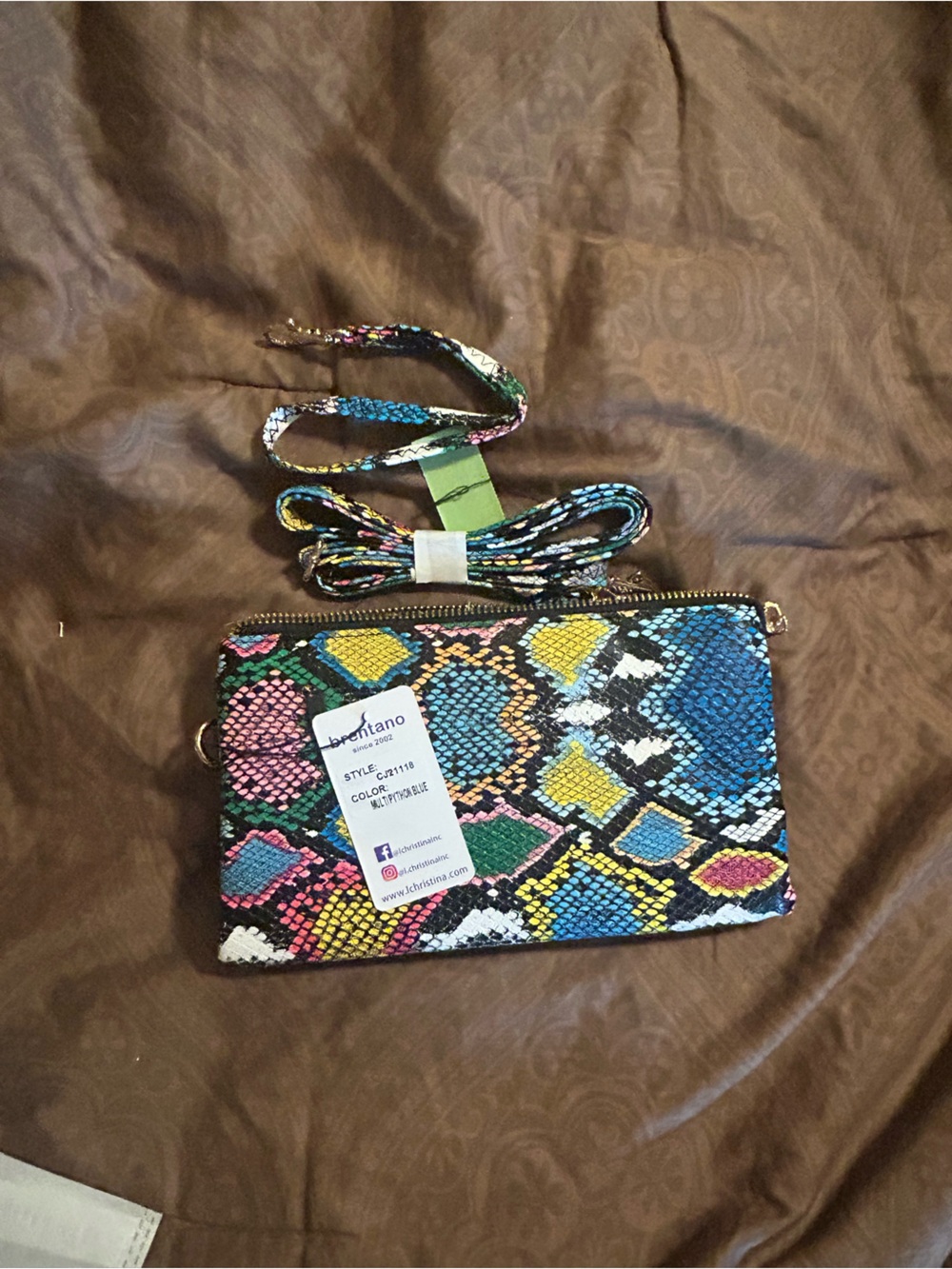 Brentano Multicolor Snake-Print Crossbody Bag with Detachable Strap